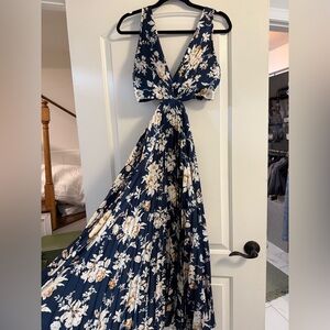Abercrombie & Fitch Navy Floral pleated Dress with cut outs